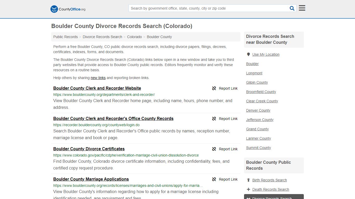 Boulder County Divorce Records Search (Colorado) - County Office
