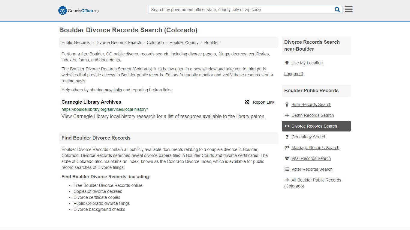Boulder Divorce Records Search (Colorado) - County Office