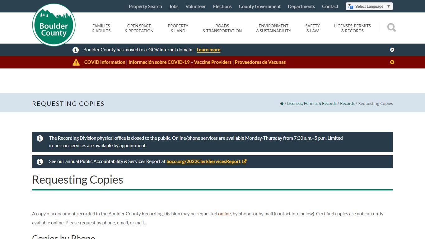 Requesting Copies - Boulder County